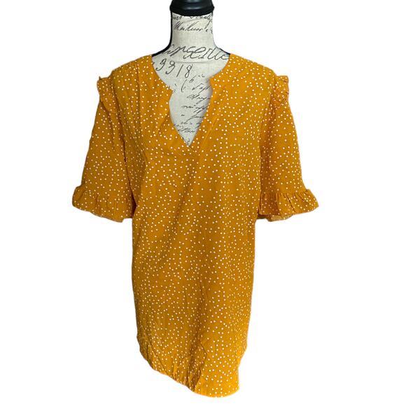 Bloomchic Plus Size Yellow & White Polka Dot V Neck Shirts 22/24 - Picture 2 of 5